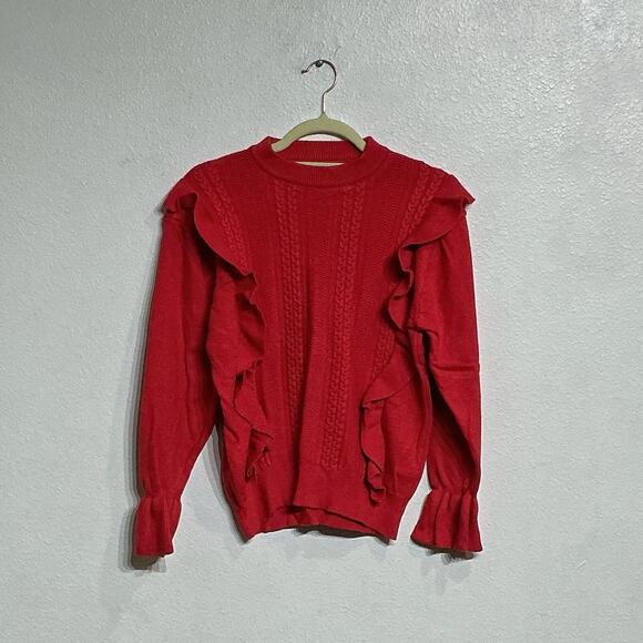 Red Ruffle Sweater Sz M - Picture 2 of 10